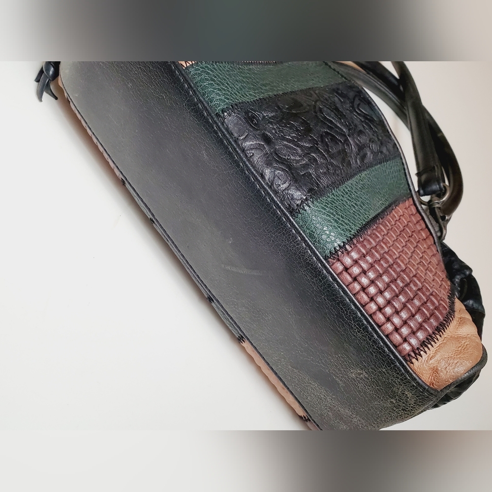 Vintage Textured Leather Patchwork Crossbody Hand… - image 6